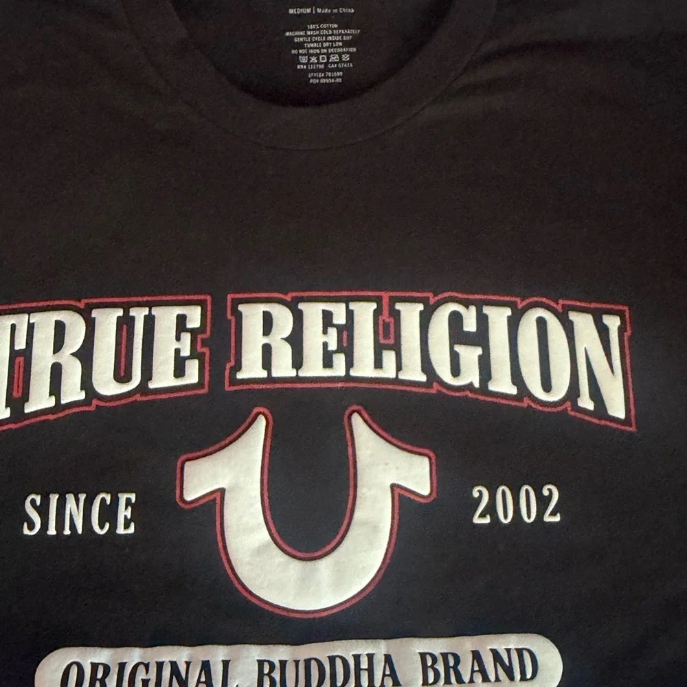 True Religion Black Tee with White and Red Logo